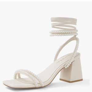 White pearl heels. Lace up the ankle. Perfect for bridal shower!